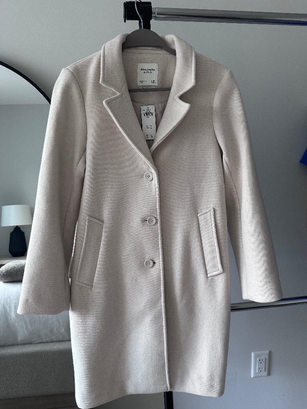 The A&F Dad Coat in Cream- Small Petite